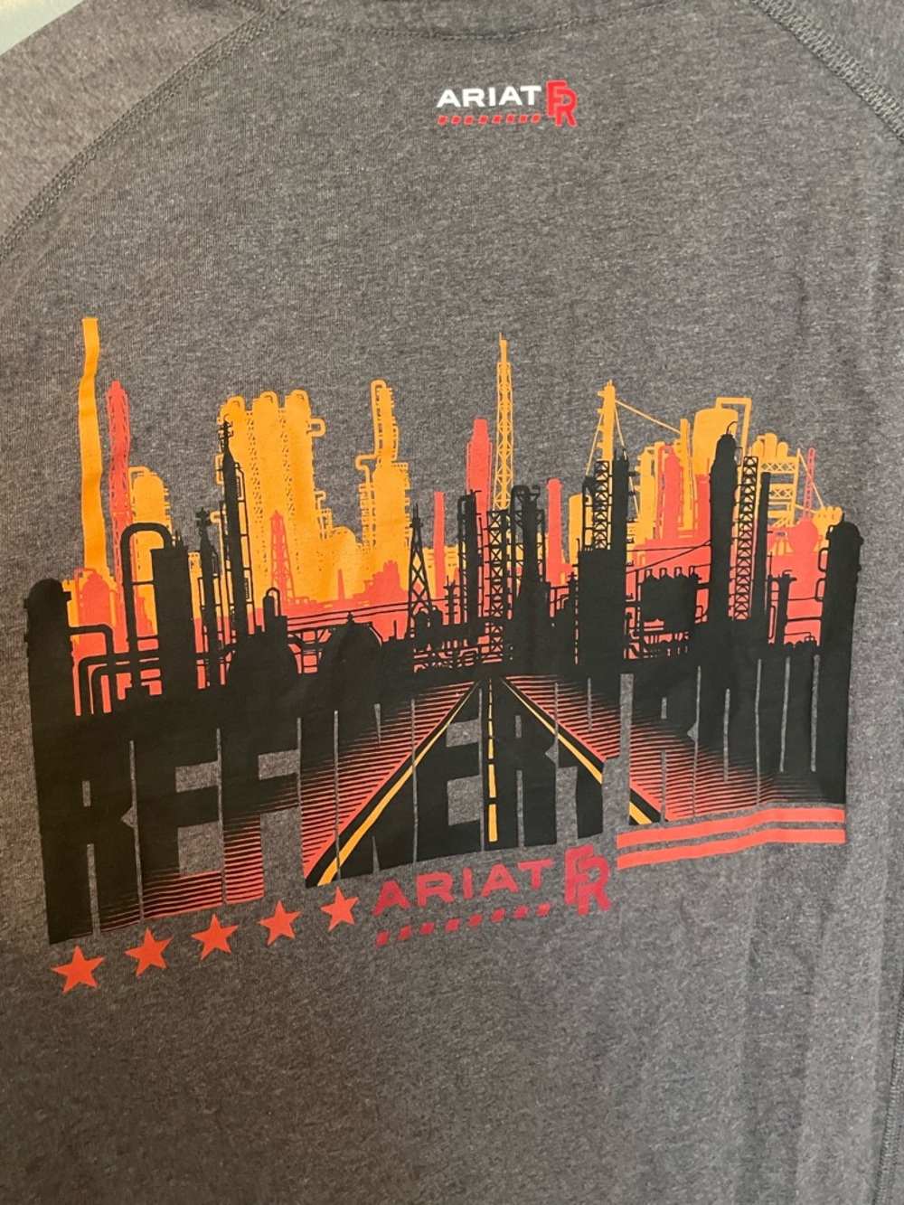 Ariat FR Dark Gray Long Sleeve Tee with Orange and Red Skyline Graphic - Picture 2 of 5